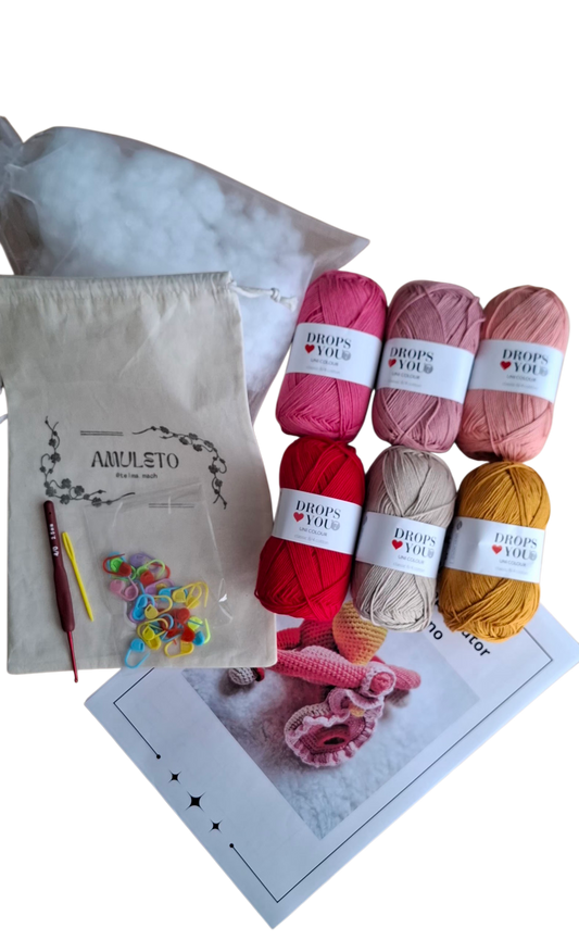 Kit amigurumi sistema reprodutor feminino completo - materiais e padrão para projeto educativo em crochet